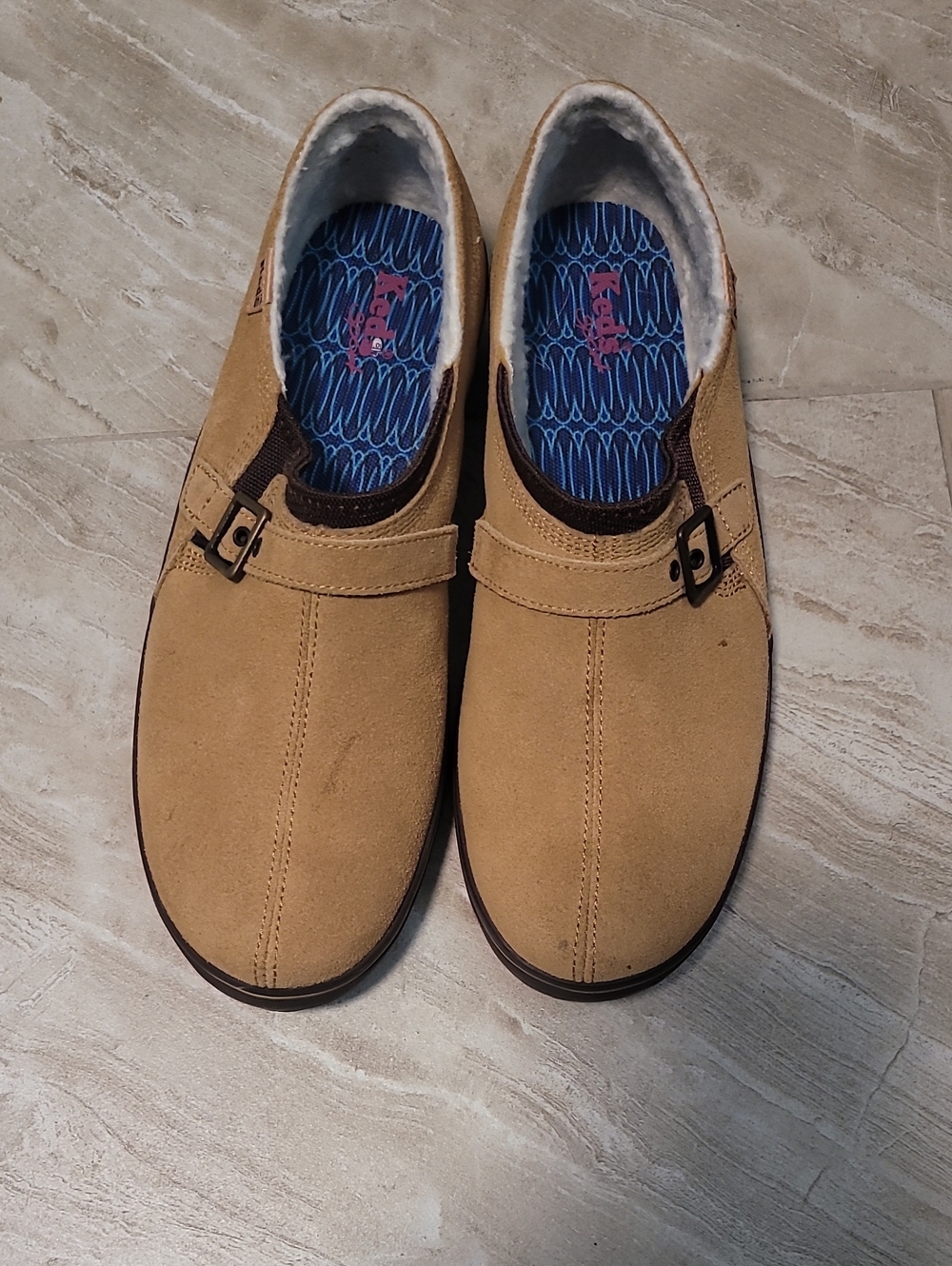 Keds Women's Tan Suede Slip-On Loafers with Buckle Accent